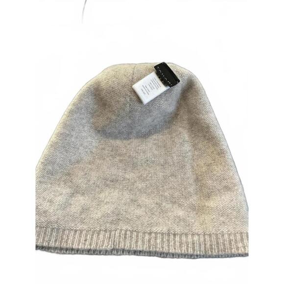 Tahari Cashmere Grey Beanie with Fluffy White Pom Pom
